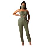 Party Sexy Cut Out Strapless Plain Jumpsuit with Matching Face Cover