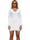 Solid Color V-Neck Long Sleeve Ruched Mini Dress