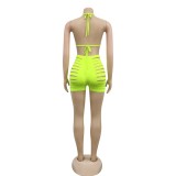 Party Sexy Neon Bra and Hollow Out Shorts