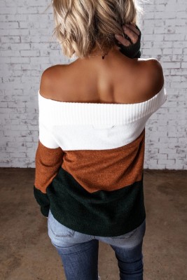 Autumn Off Shoulder Contrast Sweater Top
