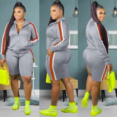 Plus Size Long Sleeves Jersey and Shorts Sweatsuit