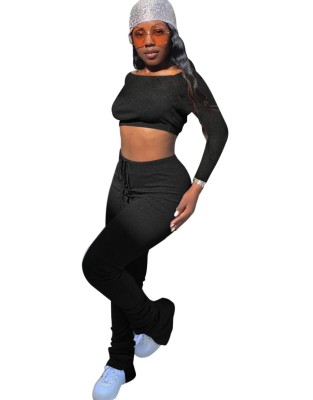 Autumn 2PC Matching Crop Top and Stacked Legging Set