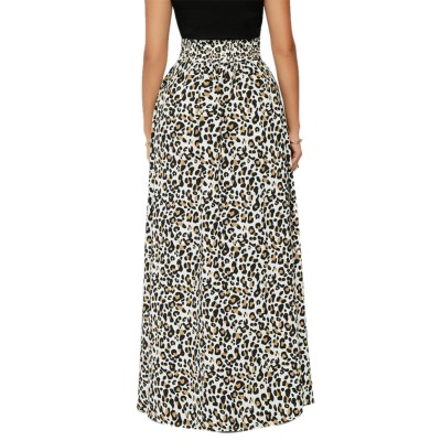 Leopard Print High Waist Long Maxi Skirt