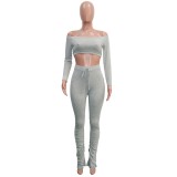 Autumn 2PC Matching Crop Top and Stacked Legging Set
