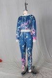 Autumn Print Colorful Crop Hoody and Pants Sweatsuit