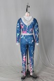 Autumn Print Colorful Crop Hoody and Pants Sweatsuit
