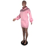 Long Sleeve Solid Color Blank Hoody Dress with Front Pocket