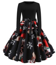 Vintage Black Christmas Print Long Sleeve Skater Dress