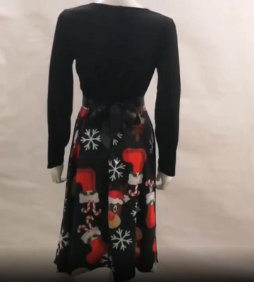 Vintage Black Christmas Print Long Sleeve Skater Dress