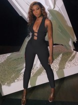 Sexy Black Cut Out Sleeveless Deep V Bodycon Jumpsuit