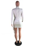Sexy White Deep-V Long Sleeve Irregular Club Dress