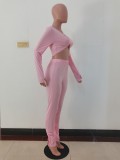 Solid Color Matching Sexy Crop Top and High Waist Legging Set