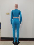 Solid Color Matching Sexy Crop Top and High Waist Legging Set