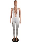 Sexy White Cut Out Sleeveless Deep V Bodycon Jumpsuit