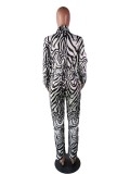 Autumn Zebra Print Long Sleeve Zipper Jumpsuit