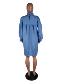 Autumn Solid Color Strings Loose Shirt Dress with Pop Sleeves