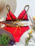 2PC Red Strap Swimwear with Contrast Trims