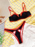 2PC Red and Black Cut Out Strap Swimwear
