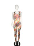 Sexy Lace Up Colorful Plaid Bodycon Jumpsuit