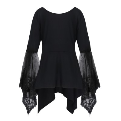 Black Fit and Flare Irregular Shirt with Wide Cuffs