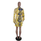 African Print Retro Long Sleeve Blouse Dress