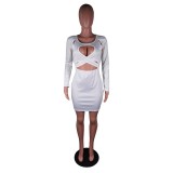 Solid Color Long Sleeves Cut Out Bodycon Club Dress