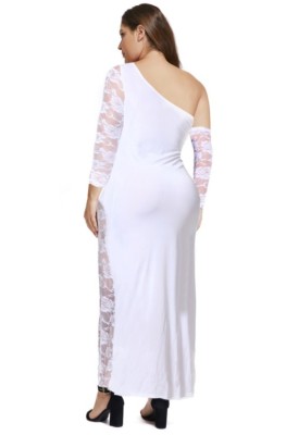 Plus Size White Lace One Shoulder Midnight Gown