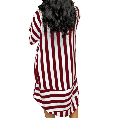 Autumn Striped Long Shirt Dress with Half Sleeves