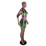 African Long Sleeve Tie Dye Blouse Dress with Belt