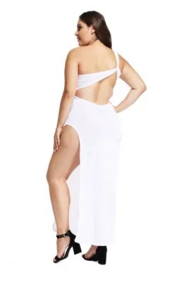 Plus Size White One Shoulder Slit Bedroom Dress
