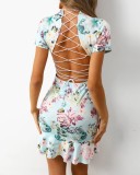 Lace Up Back Sexy Plunging Floral Mermaid Party Dress