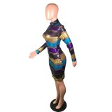 Sequins Colorful Long Sleeve Mini Club Dress