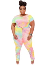 Plus Size Tie Dye Matching Shirt and Stacked Legging Set