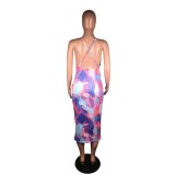 Sexy Tie Dye Halter Midi Dress