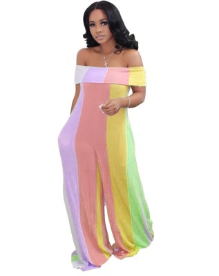 Wide Striped Colorful Off Shoulder Loose Jumpsuit