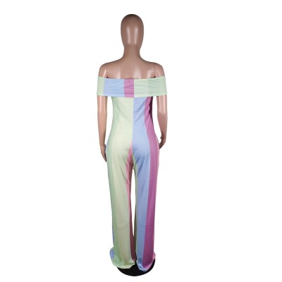 Wide Striped Colorful Off Shoulder Loose Jumpsuit