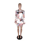 Print African Short Bodycon Dress with Wide Cuffs