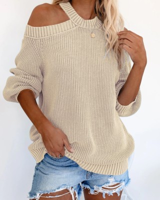 Autumn Solid Plain Halter Loose Sweater