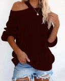 Autumn Solid Plain Halter Loose Sweater