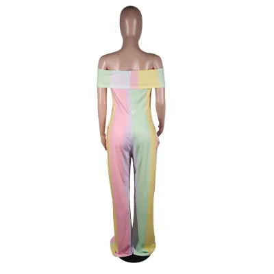 Wide Striped Colorful Off Shoulder Loose Jumpsuit