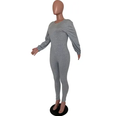 Autumn Casual Plain Tight Jumpsuit