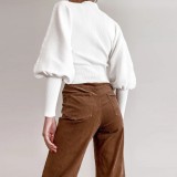 Sexy Tight Plain Knitted Top with Pop Sleeves