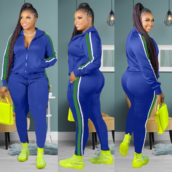 Plus Size Autumn Striped Zipper Tracksuit