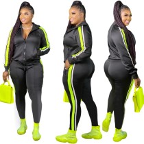 Plus Size Autumn Striped Zipper Tracksuit