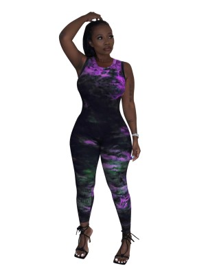 Tie Dye Sexy Sleeveless Bodycon Jumpsuit