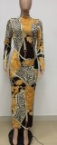 African Print Retro Long Curvy Dress with Full Sleeves