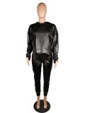 Autumn PU Leather 2pc Crop Top and Pants Set