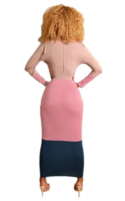 Sexy Contrast Long Curvy Dress with Full Sleeves