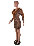 Autumn V Neck Ruffles Leopard Mini Club Dress