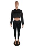 Autumn Black Sexy Crop Top and Legging Set